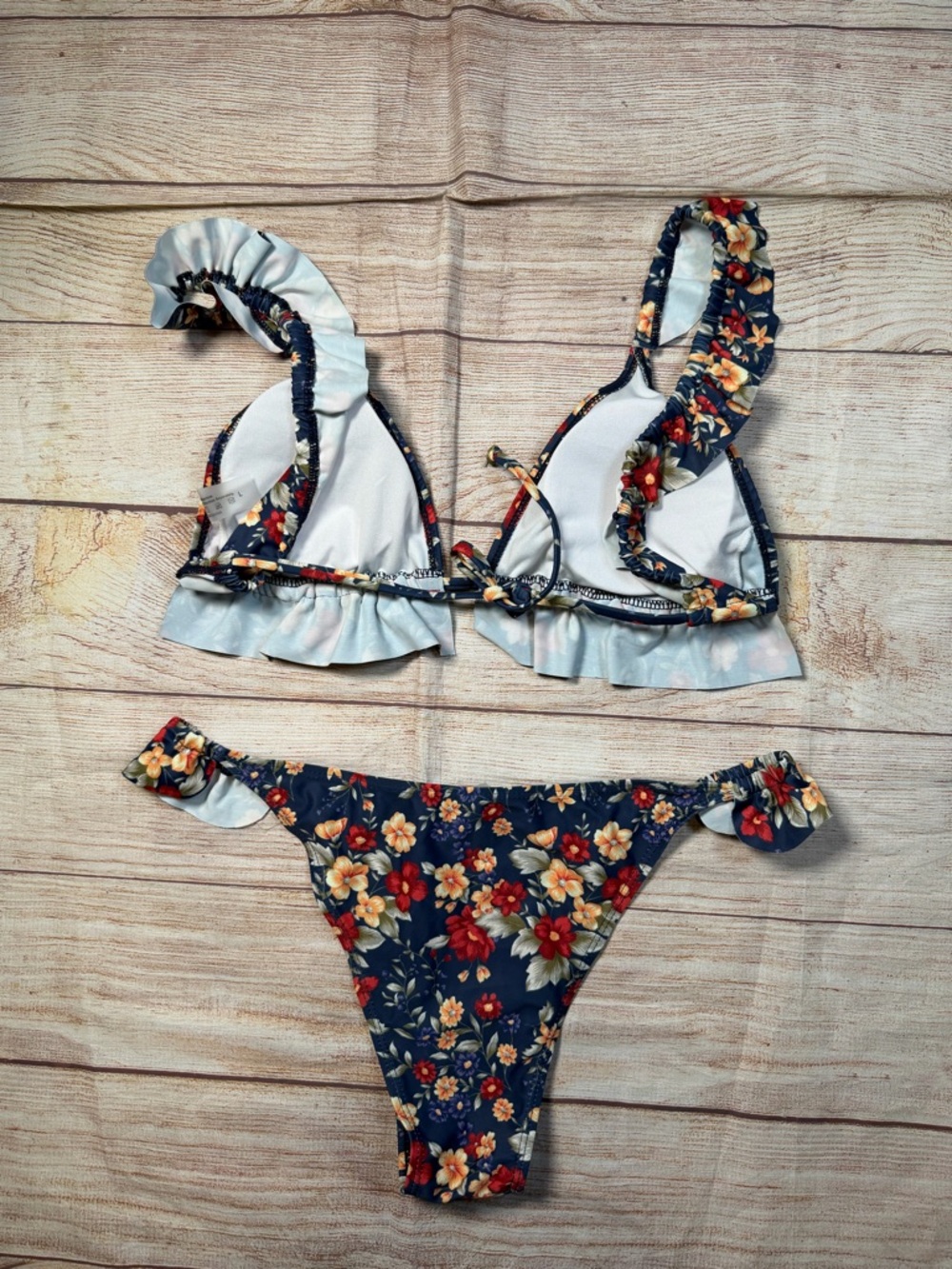 NWOT Navy‎ Micro Floral Ruffle Bikini Set - Picture 7 of 7